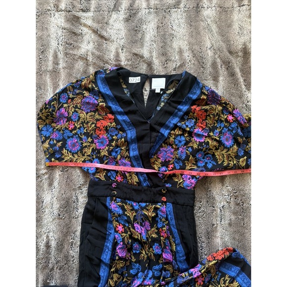 Anthropilogie ETT:TWA Jumpsuit Size 4P Black Blue Floral Scarf Boho - Picture 7 of 14